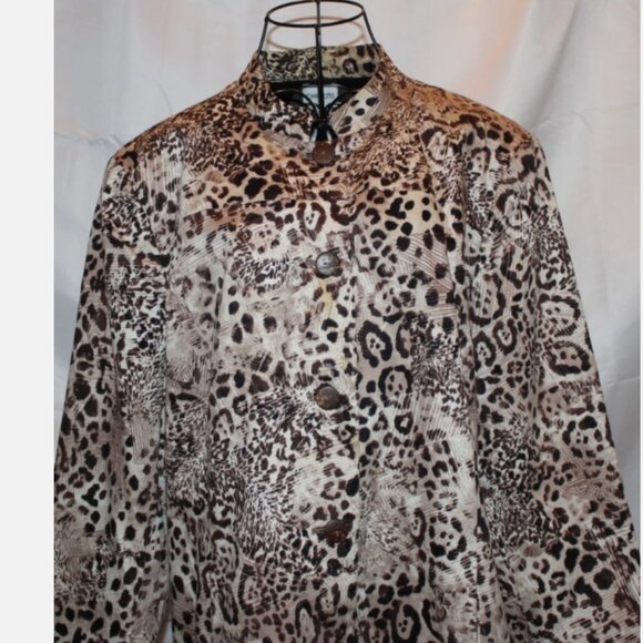 Brown Animal Print Blazer XL Tan Button Front Sweater Suit Jacket Chico's Sz 3 - Picture 7 of 7